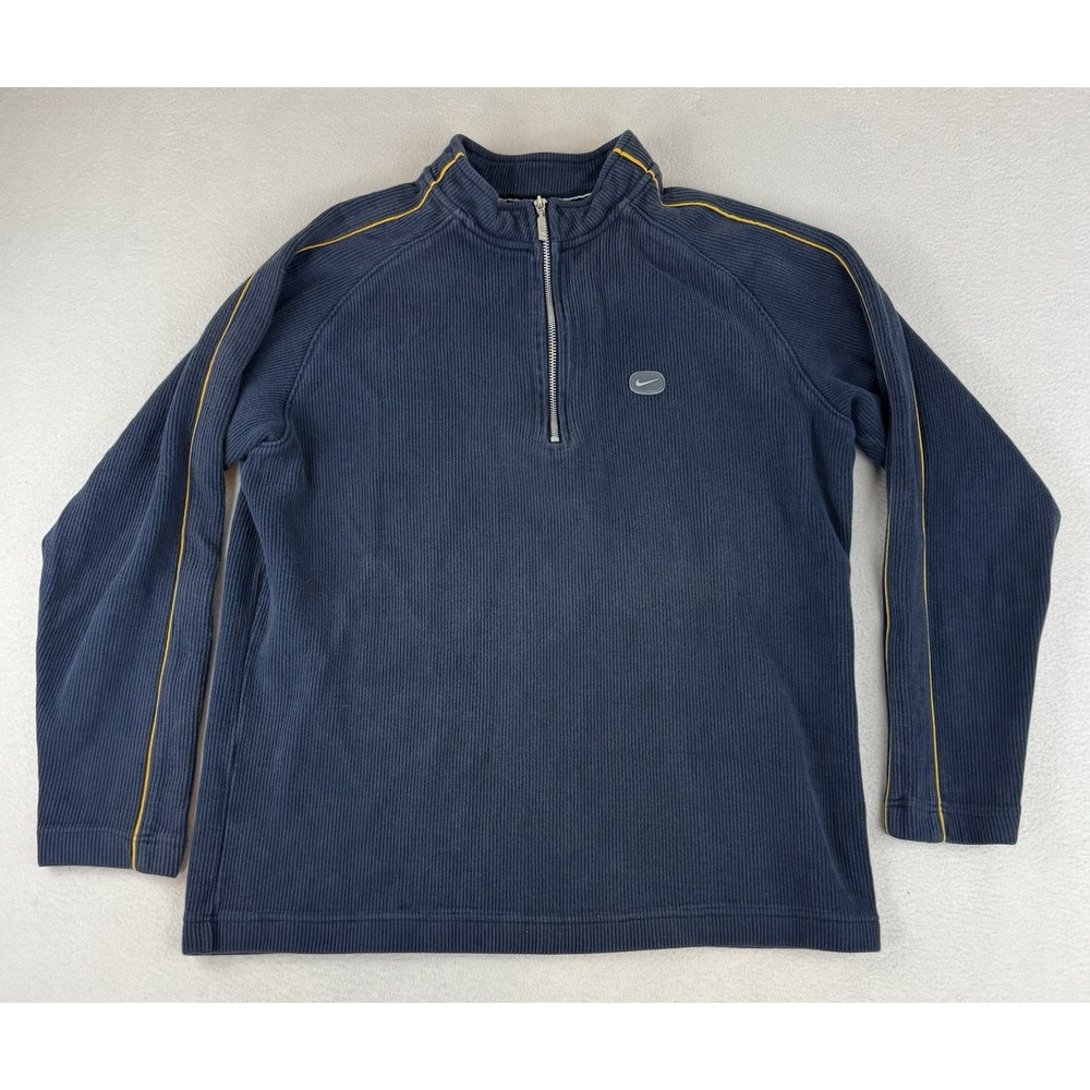 Vintage NIKE Corduroy 1/4 Zip Long Sleeve Men's XL Blue Gold Trim Gray Tag‎